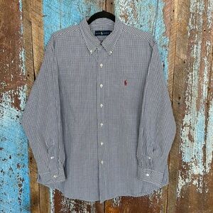 Ralph Lauren Men's Navy & White Gingham Check Classic Fit Shirt Long Sleeve XL